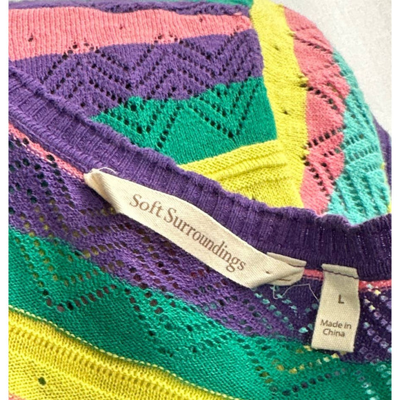 Soft Surroundings Rainbow Colorful Silk Blend Knit Cardigan Sweater Size Large - Picture 5 of 5